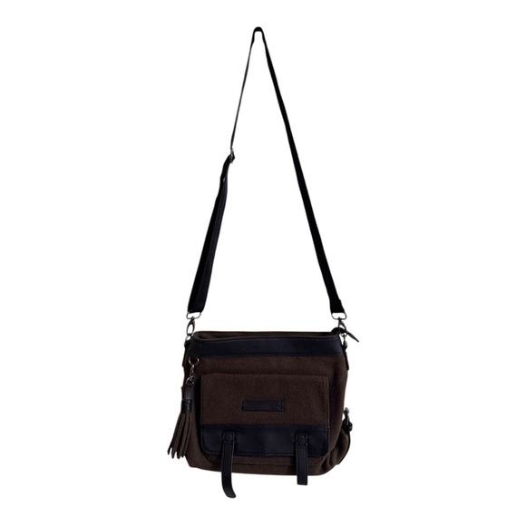 Sherpani Brown Felted Shoulder Bag Adjustable Strap Tassel Accent Small - Picture 2 of 13